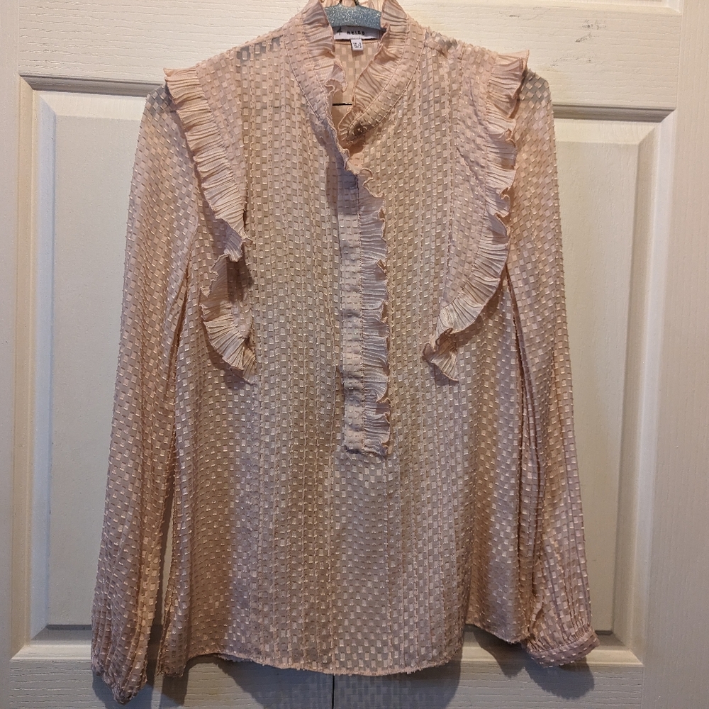 LAST CHANCE 3 for $30 Reiss Taylor Ruffled Pale Pink Blouse Silk Viscose EUC! - Picture 12 of 15